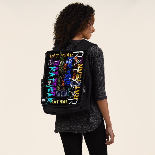 Graffiti-Stil Wiederholung Rat Metal Jahr 2020 Bac Rucksack (Ausgewaschen)