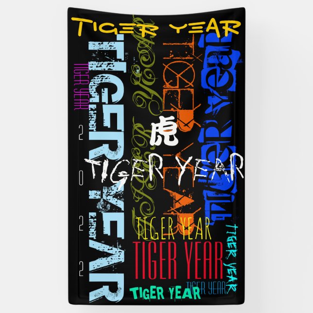 Graffiti-Stil Wiederholung Tiger Jahr 2022 VertB Banner (Vertikal)