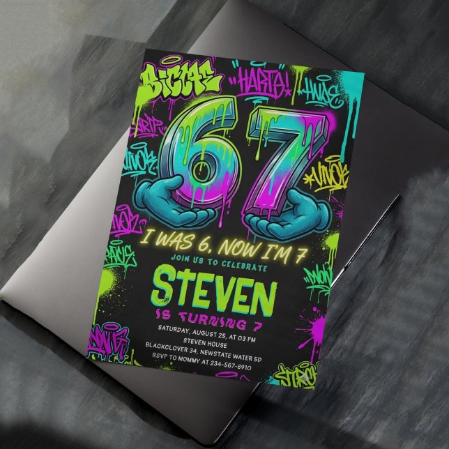 Graffiti Street Art 7. Geburtstagsfeier Einladung (Graffiti Street Art 7th Birthday Party Invitation)