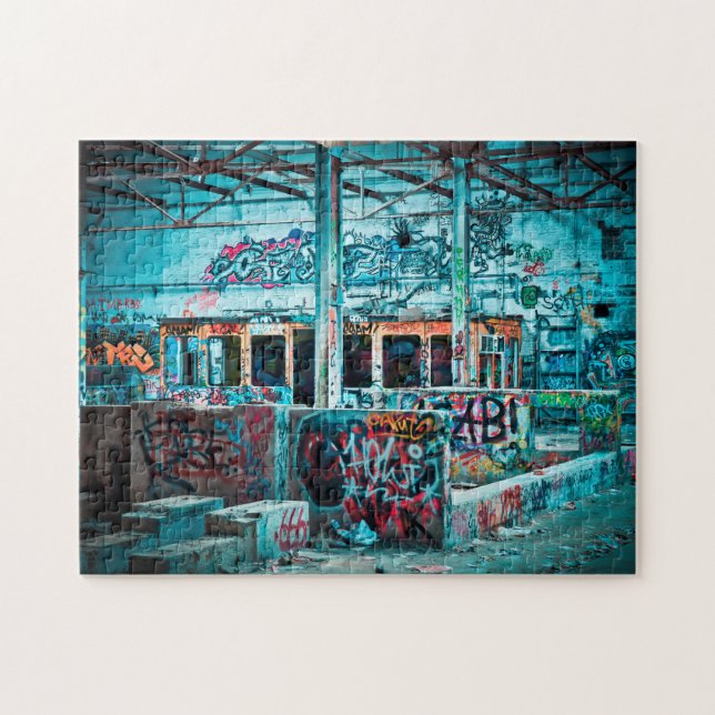 Graffiti Street Art Colorful Abandoned Train Puzzle (Horizontal)