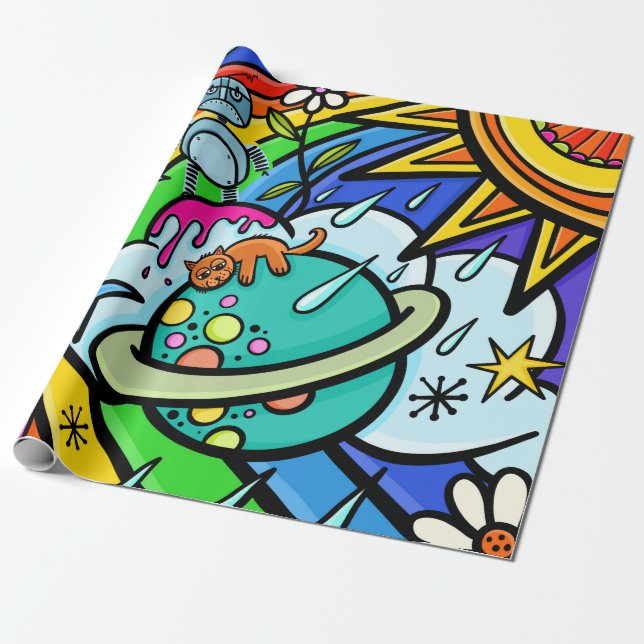 Graffiti Street Art Rainbow Wether Funky Cartoon Geschenkpapier (Ungerollt)