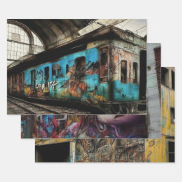 Graffiti Street Art Urban City Abandted Gebäude Geschenkpapier Set
