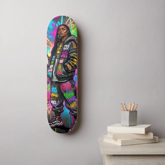 Graffiti Style Black Woman Portrait Skateboard (Wandkunst)