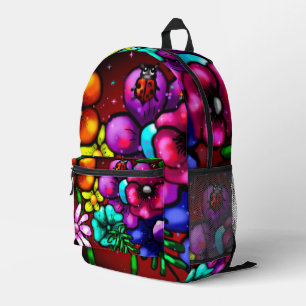 Graffiti Style Blume & Ladybug Rosa Lila Rot Bedruckter Rucksack