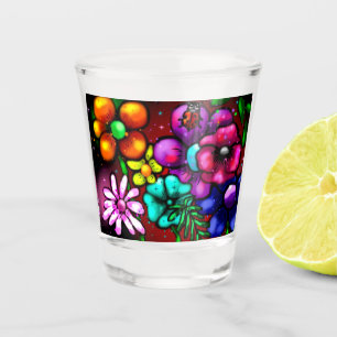 Graffiti Style Blume & Ladybug Rosa Lila Rot Schnapsglas