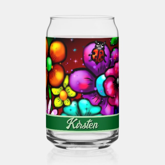 Graffiti Style Flowers & Ladybug Personalized Dosenglas (Vorderseite)
