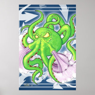 Graffiti Style Green Octopus Poster