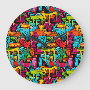 Graffiti, tropfende Farbe Große Wanduhr