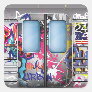 Graffiti-U-Bahn-Zug Quadratischer Aufkleber