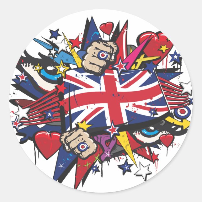 Graffiti UK flag English London Pop art graff Runder Aufkleber (Vorderseite)