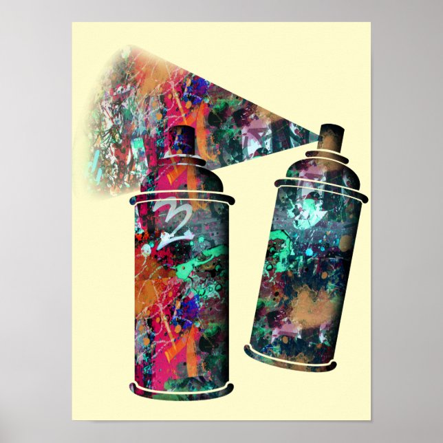 Graffiti und Paint Spritzer Spray Cans Poster (Vorne)