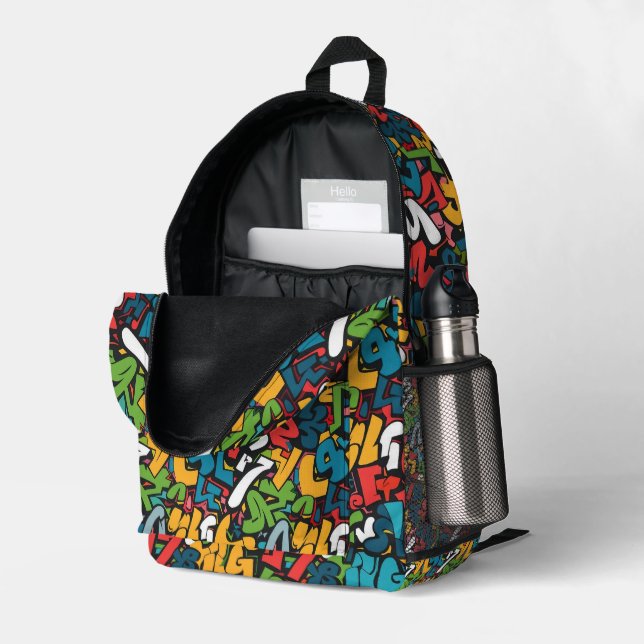 Graffiti Urban Streetwear Pattern  Bedruckter Rucksack (Rückseitige Ecke links (Offen) )