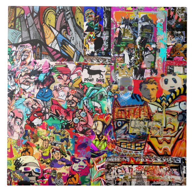 Graffiti wall art collage  fliese (Vorderseite)