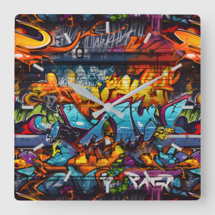 Graffiti Wall Clock Quadratische Wanduhr