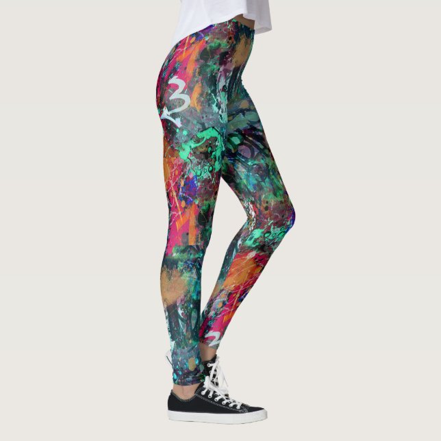 Graffiti-Wand und Spray-Paint-Spritzer Leggings (Rechts)