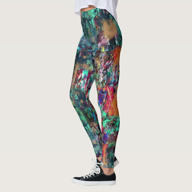 Graffiti-Wand und Sprühfarbspritzer Leggings (Links)
