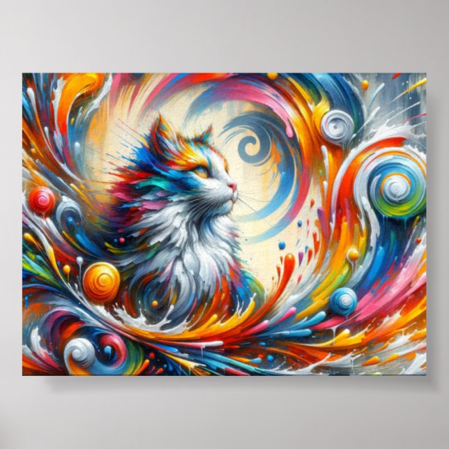 Graffiti-Wandbild einer Katze mit Poster (Vorne)
