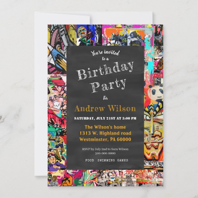 Graffiti-Wandverkleidung mit Tafel Einladung (Vorderseite)