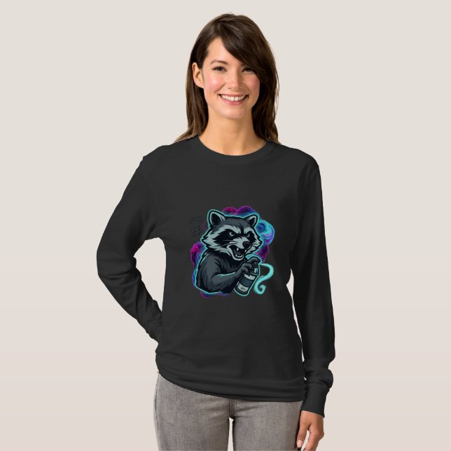 Graffiti-Waschbär-Langarmshirt T-Shirt (Vorne ganz)