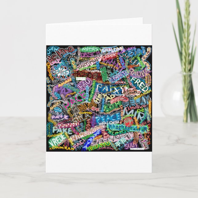 Graffitifriedensinternationalübersetzung Feiertagskarte (Vorderseite)