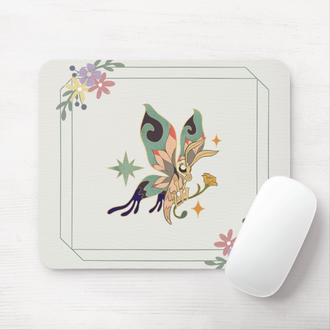 Grafik, Beige Illustration Fairy Butterfly Mousepad (Mit Mouse)