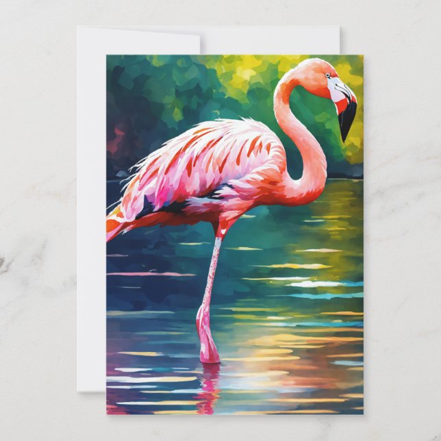 Grafik der rosa Flamingo im Aquarell Dankeskarte (Vorderseite)