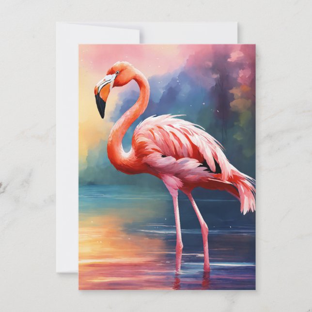 Grafik der rosa Flamingo im Aquarell Mitteilungskarte (Vorderseite)