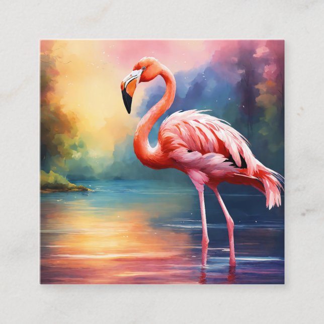Grafik der rosa Flamingo im Aquarell Quadratische Visitenkarte (Vorderseite)