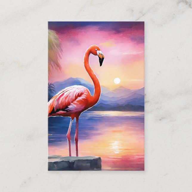 Grafik der rosa Flamingo im Aquarell Visitenkarte (Vorderseite)
