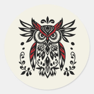 Grafik Kunst Stammes Boho Eule Vogel Wildtiere  Runder Aufkleber