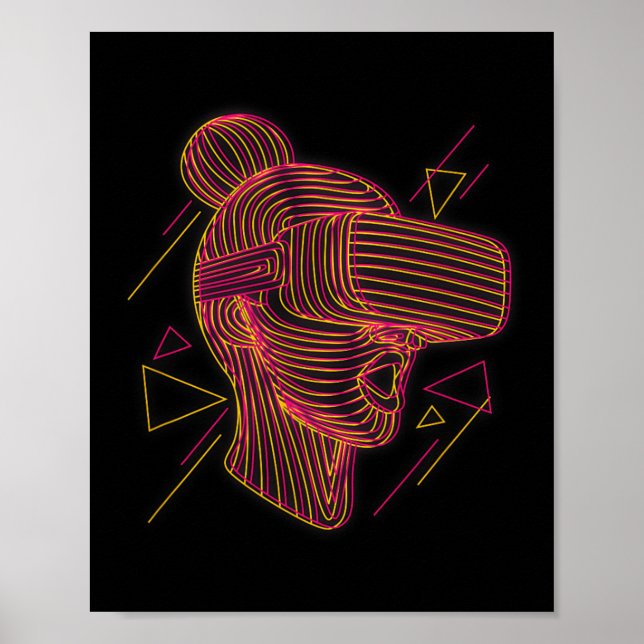 Grafik-Linienkunst für einen VR-Spieler in virtuel Poster (Vorne)