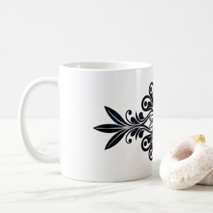 Grafik mit einem eleganten schwarzen Pflanzenzeich Kaffeetasse