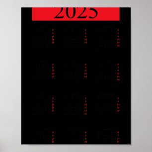 Grafik Neujahr 2025 Kalender Mit Feiertagen In Rot Poster