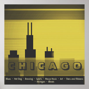 Grafik und Sonnenuntergang in Chicago Poster