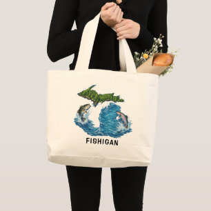 Grafik vom Staat Michigan mit Fisch Jumbo Stoffbeutel