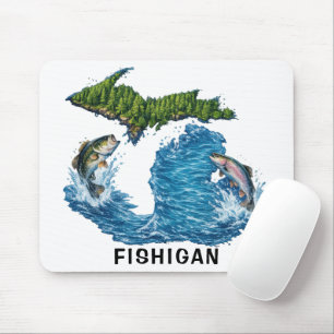 Grafik zum Bundesstaat Michigan mit Fisch Mousepad