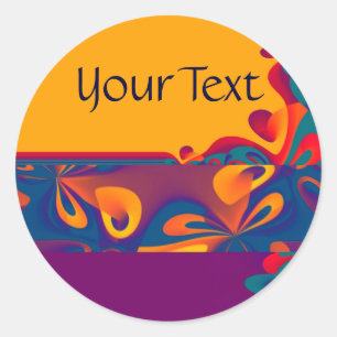 Grafikdesign Muster - violett orange + Text Runder Aufkleber