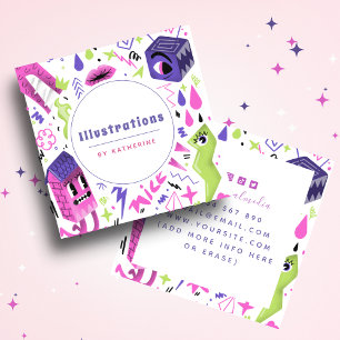 Grafikdesign von Funky Abstrakt Cartoon Illustrati Quadratische Visitenkarte