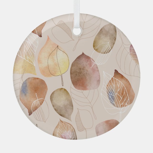 Grafikfarbenleaf-Autumn Design Ornament Aus Glas (Vorderseite)