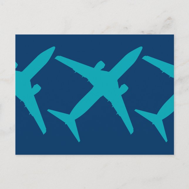 Grafikflugzeug in Aqua Blue Postkarte (Vorderseite)
