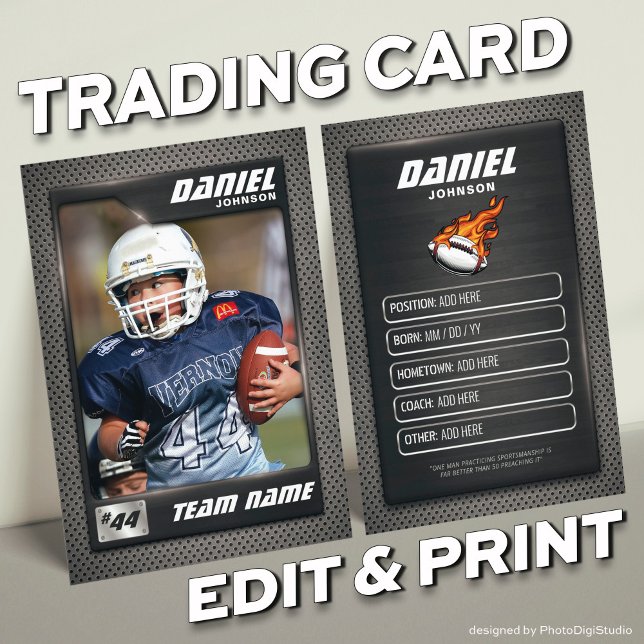 Grafikkarte für den Fußball, Geschenke für Spieler Telefonnummerkarte (Graphite Football Trading Card, Custom Football Player Card)