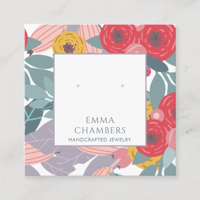 Grafikkarte mit blühender Ohrhörerkarte Quadratische Visitenkarte (Vorderseite)