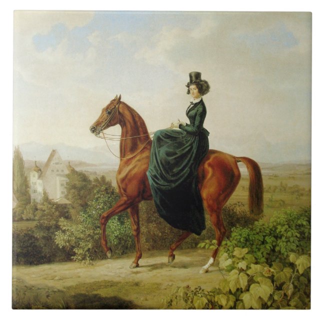 Gräfin auf dem Pferd (Elegantes Brown Horse) Fliese (Vorderseite)