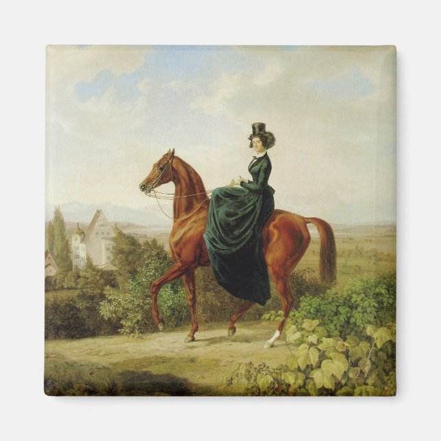 Gräfin auf dem Pferd (Elegantes Brown Horse) Magnet (Vorne)