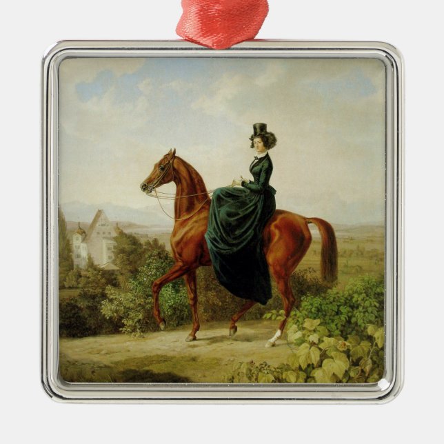 Gräfin auf dem Pferd (Elegantes Brown Horse) Ornament Aus Metall (Vorne)