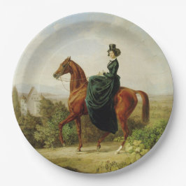 Gräfin auf dem Pferd (Elegantes Brown Horse) Pappteller