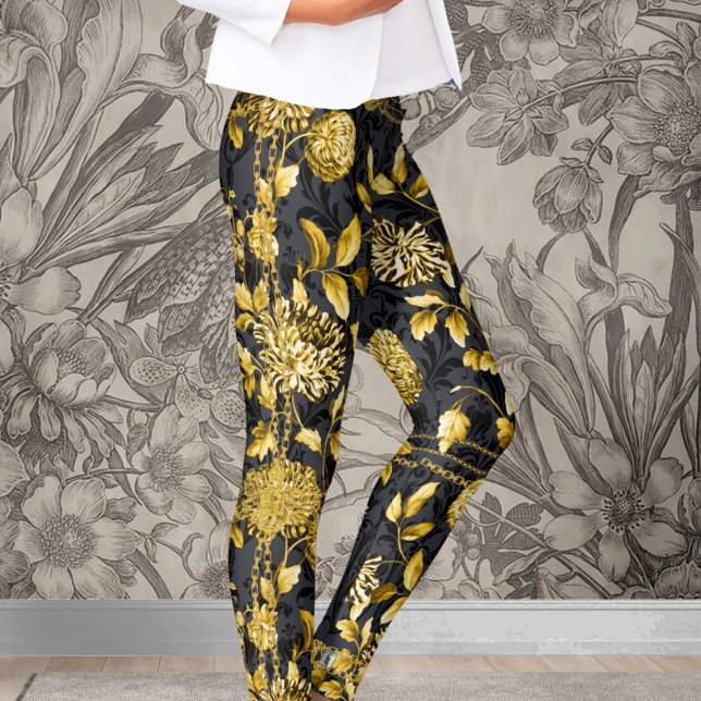 Gräfin Gold-Kette Blumenschwarz auf schwarzen Dama Leggings (Von Creator hochgeladen)