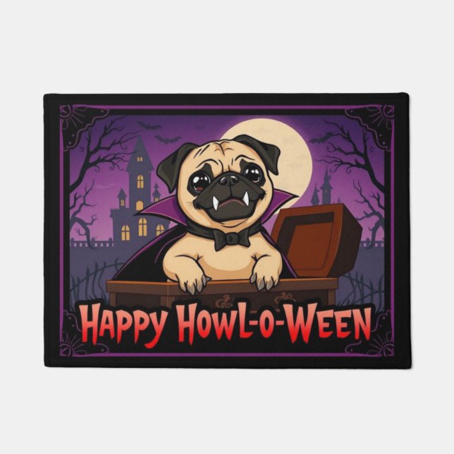 Gräfin Pug Frohe Howl-o-Ween Fußmatte (Vorderseite)