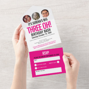 Grafisch-rosa Foto umkreist 30. Geburtstag All In One Einladung
