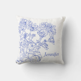 grafisch zeichnend blaues Chrysanthemum-Kissen Kissen